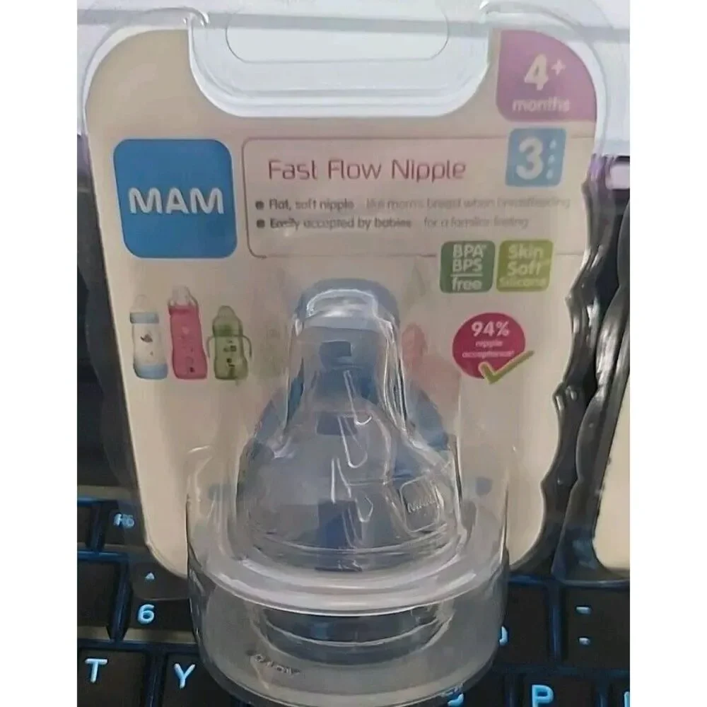 2-MAM Bottle Nipples Fast Flow Nipple Level 3‎ for 4+ Months 2 Pk Breast Feed